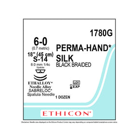 Ethicon PERMAHAND Silk Suture, Size: 6-0, Needle: S-14, S-14, BLACK, 12/bx. MPN: 1780G