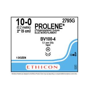 Ethicon PROLENE Polypropylene Suture, Size: 10-0, Needle: BV130-4, BV130-4, BLUE, 12/bx. MPN: 2795G