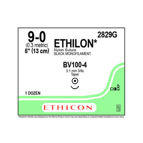 Ethicon ETHILON Nylon Suture, Size: 9-0, Needle: BV100-4, BLACK, 12/bx. MPN: 2829G