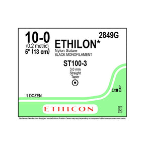 Ethicon ETHILON Nylon Suture, Size: 10-0, Needle: ST100-3, BLACK, 12/bx. MPN: 2849G