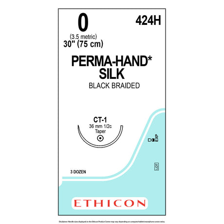 Ethicon PERMAHAND Silk Suture, Size: 0, Needle: CT-1, BLACK, 36/bx. MPN: 424H