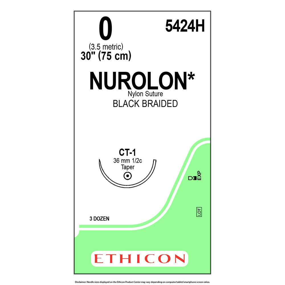Ethicon NUROLON Nylon Suture, Size: 0, Needle: CT-1, BLACK, 36/bx. MPN: 5424H