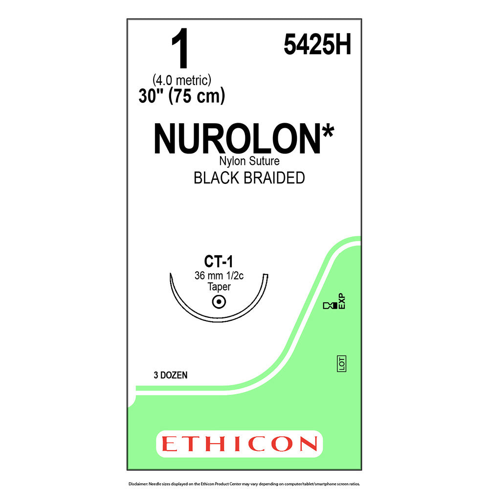 Ethicon NUROLON Nylon Suture, Size: 1, Needle: CT-1, BLACK, 36/bx. MPN: 5425H