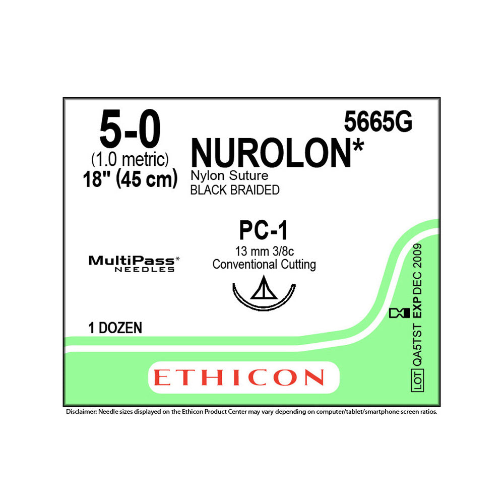 Ethicon NUROLON Nylon Suture, Size: 5-0, Needle: PC-1, BLACK, 12/bx. MPN: 5665G