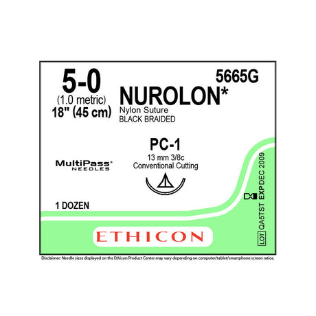 Ethicon NUROLON Nylon Suture, Size: 5-0, Needle: PC-1, BLACK, 12/bx. MPN: 5665G