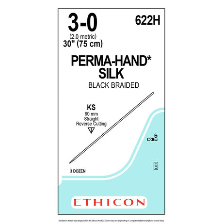 Ethicon PERMAHAND Silk Suture, Size: 3-0, Needle: KS, BLACK, 36/bx. MPN: 622H