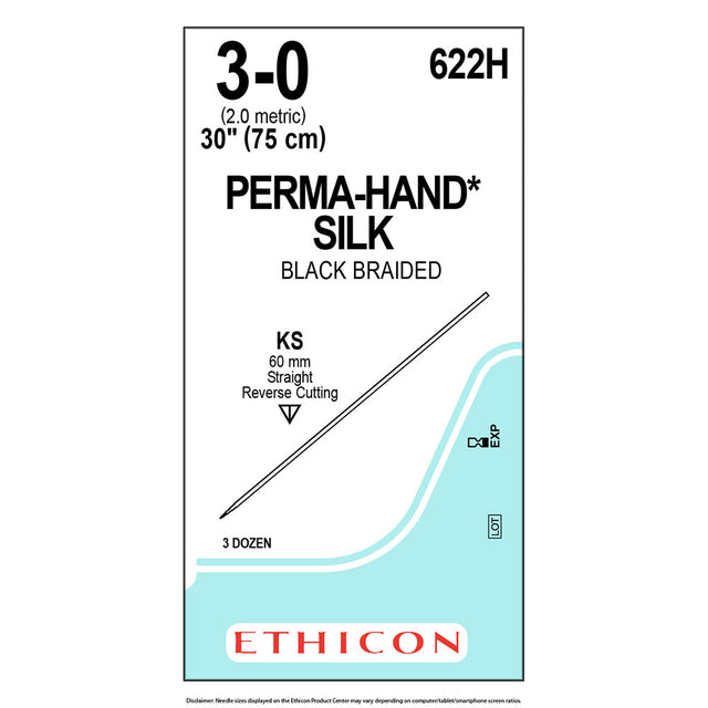 Ethicon PERMAHAND Silk Suture, Size: 3-0, Needle: KS, BLACK, 36/bx. MPN: 622H