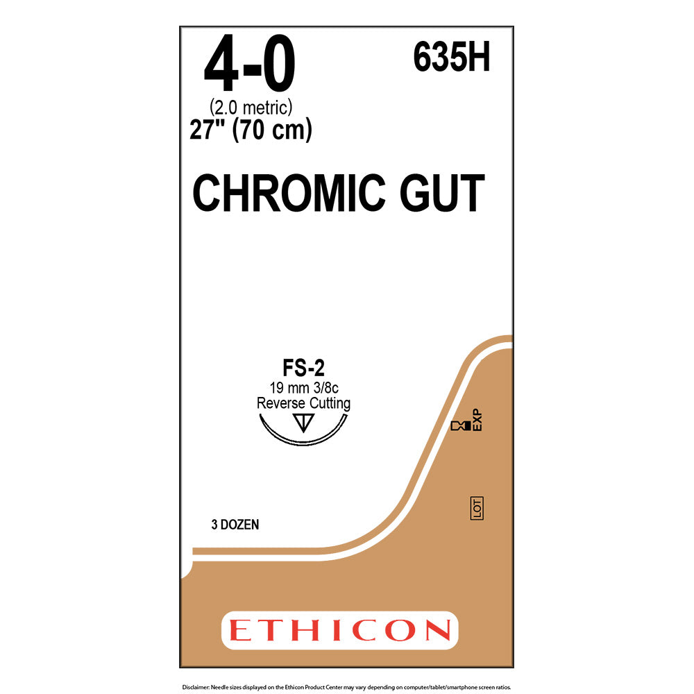 Ethicon Surgical Gut Suture - Chromic, Size: 4-0, Needle: FS-2, UNDYED, 36/bx. MPN: 635H