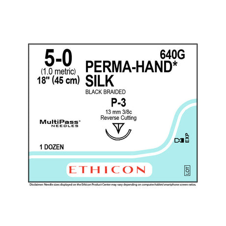Ethicon PERMAHAND Silk Suture, Size: 5-0, Needle: P-3, BLACK, 12/bx. MPN: 640G