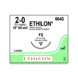 Ethicon ETHILON Nylon Suture, Size: 2-0, Needle: FS, BLACK, 12/bx. MPN: 664G