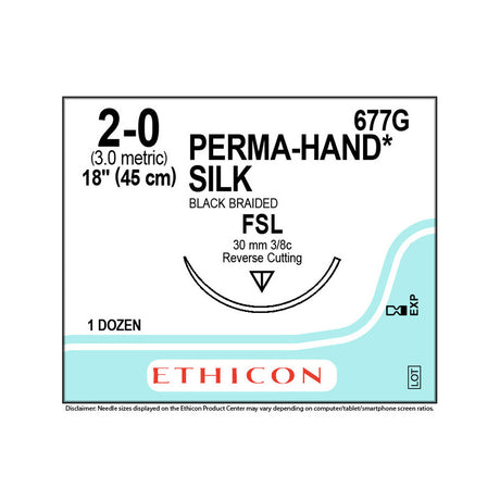 Ethicon PERMAHAND Silk Suture, Size: 2-0, Needle: FSL, BLACK, 12/bx. MPN: 677G