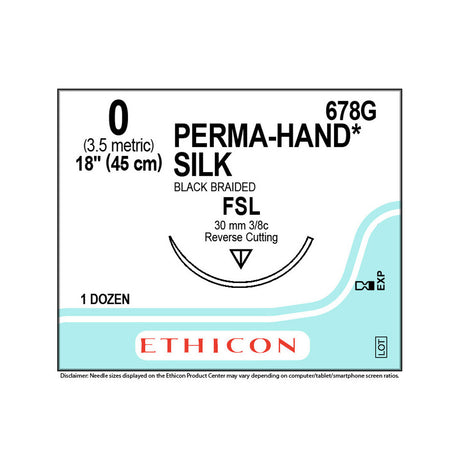 Ethicon PERMAHAND Silk Suture, Size: 0, Needle: FSL, BLACK, 12/bx. MPN: 678G
