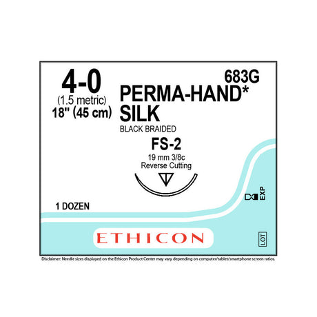 Ethicon PERMAHAND Silk Suture, Size: 4-0, Needle: FS-2, BLACK, 12/bx. MPN: 683G