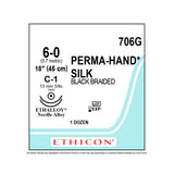 Ethicon PERMAHAND Silk Suture, Size: 6-0, Needle: C-1, C-1, BLACK, 12/bx. MPN: 706G