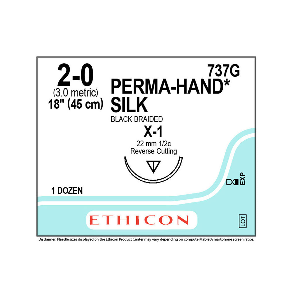 Ethicon PERMAHAND Silk Suture, Size: 2-0, Needle: X-1, BLACK, 12/bx. MPN: 737G