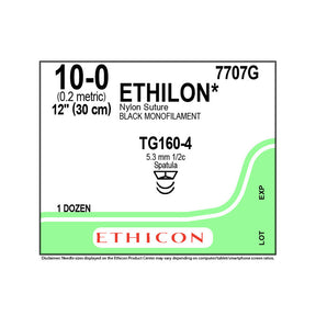Ethicon ETHILON Nylon Suture, Size: 10-0, Needle: TG160-4, TG160-4, BLACK, 12/bx. MPN: 7707G
