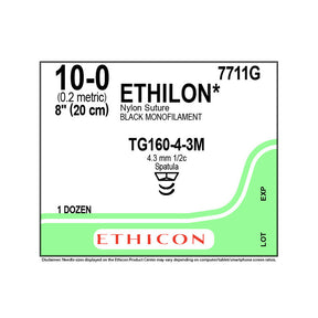 Ethicon ETHILON Nylon Suture, Size: 10-0, Needle: TG160-4-3M, TG160-4-3M, BLACK, 12/bx. MPN: 7711G
