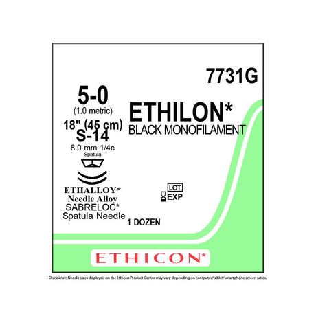 Ethicon ETHILON Nylon Suture, Size: 5-0, Needle: S-14, S-14, BLACK, 12/bx. MPN: 7731G