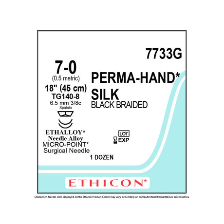 Ethicon PERMAHAND Silk Suture, Size: 7-0, Needle: TG140-8, TG140-8, BLACK, 12/bx. MPN: 7733G