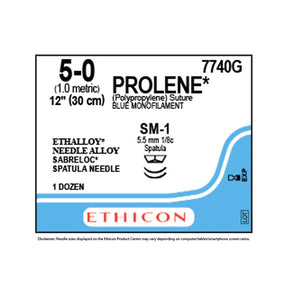 Ethicon PROLENE Polypropylene Suture, Size: 5-0, Needle: SM-1, SM-1, BLUE, 12/bx. MPN: 7740G