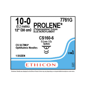 Ethicon PROLENE Polypropylene Suture, Size: 10-0, Needle: CS160-6, CS160-6, BLUE, 12/bx. MPN: 7761G