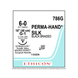 Ethicon PERMAHAND Silk Suture, Size: 6-0, Needle: G-1, BLACK, 12/bx. MPN: 786G
