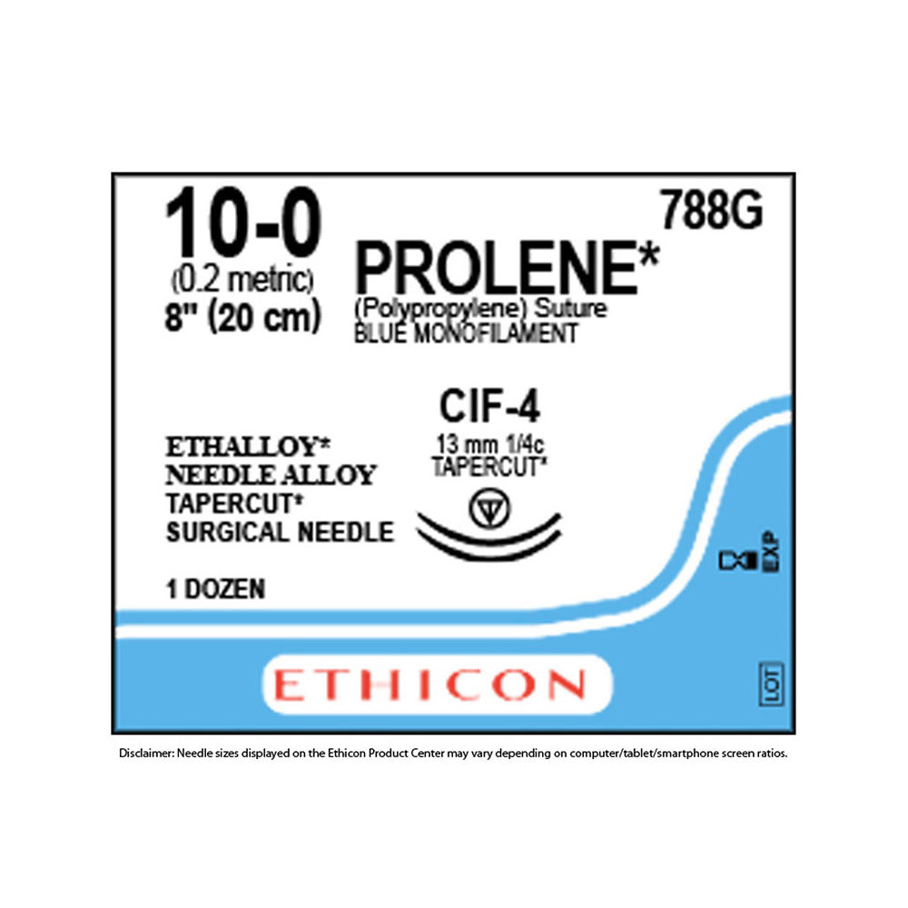 Ethicon PROLENE Polypropylene Suture, Size: 10-0, Needle: CIF-4, CIF-4, BLUE, 12/bx. MPN: 788G
