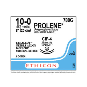 Ethicon PROLENE Polypropylene Suture, Size: 10-0, Needle: CIF-4, CIF-4, BLUE, 12/bx. MPN: 788G