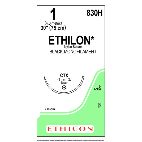 Ethicon ETHILON Nylon Suture, Size: 1, Needle: CTX, BLACK, 36/bx. MPN: 830H