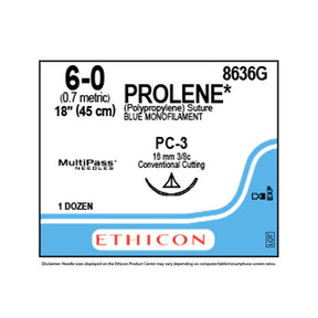 Ethicon PROLENE Polypropylene Suture, Size: 6-0, Needle: PC-3, BLUE, 12/bx. MPN: 8636G