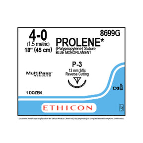 Ethicon PROLENE Polypropylene Suture, Size: 4-0, Needle: P-3, BLUE, 12/bx. MPN: 8699G