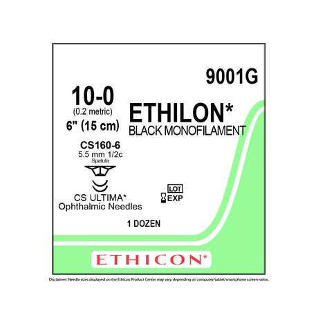 Ethicon ETHILON Nylon Suture, Size: 10-0, Needle: CS160-6, CS160-6, BLACK, 12/bx. MPN: 9001G