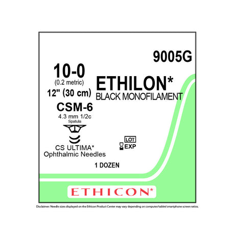 Ethicon ETHILON Nylon Suture, Size: 10-0, Needle: CSM-6, CSM-6, BLACK, 12/bx. MPN: 9005G