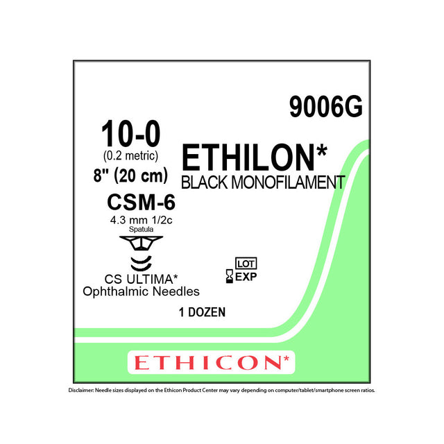 Ethicon ETHILON Nylon Suture, Size: 10-0, Needle: CSM-6, CSM-6, BLACK, 12/bx. MPN: 9006G
