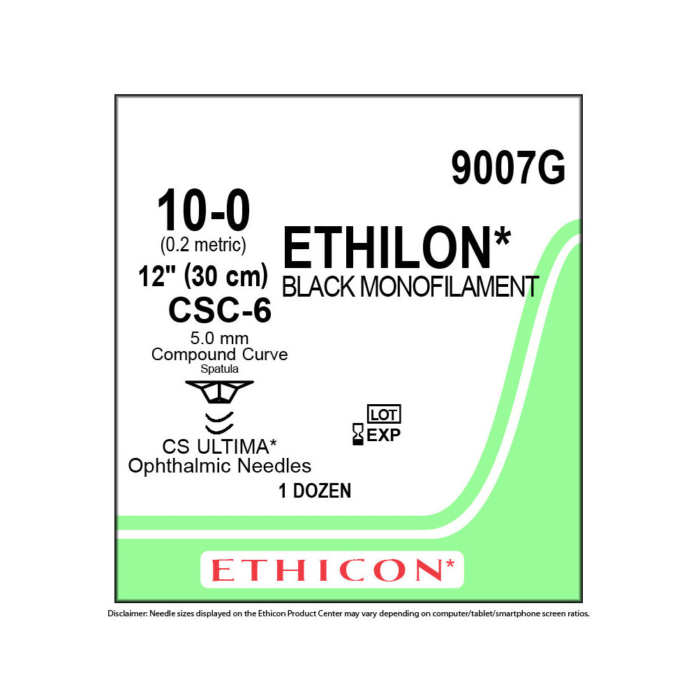 Ethicon ETHILON Nylon Suture, Size: 10-0, Needle: CS-B-6, CS-B-6, BLACK, 12/bx. MPN: 9007G