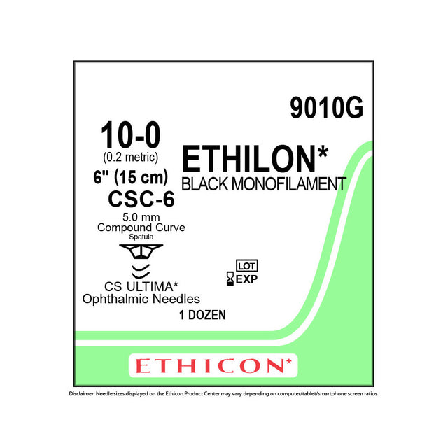Ethicon ETHILON Nylon Suture, Size: 10-0, Needle: CSC-6, CSC-6, BLACK, 12/bx. MPN: 9010G