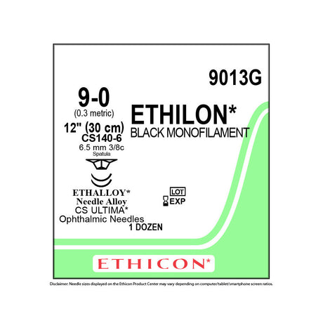 Ethicon ETHILON Nylon Suture, Size: 9-0, Needle: CS140-6, CS140-6, BLACK, 12/bx. MPN: 9013G