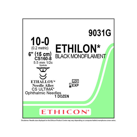 Ethicon ETHILON Nylon Suture, Size: 10-0, Needle: CS160-8, CS160-8, BLACK, 12/bx. MPN: 9031G