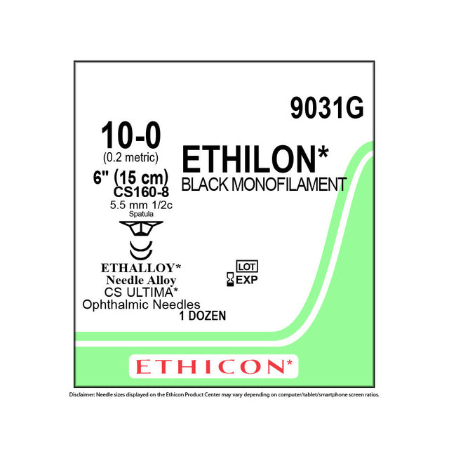 Ethicon ETHILON Nylon Suture, Size: 10-0, Needle: CS160-8, CS160-8, BLACK, 12/bx. MPN: 9031G