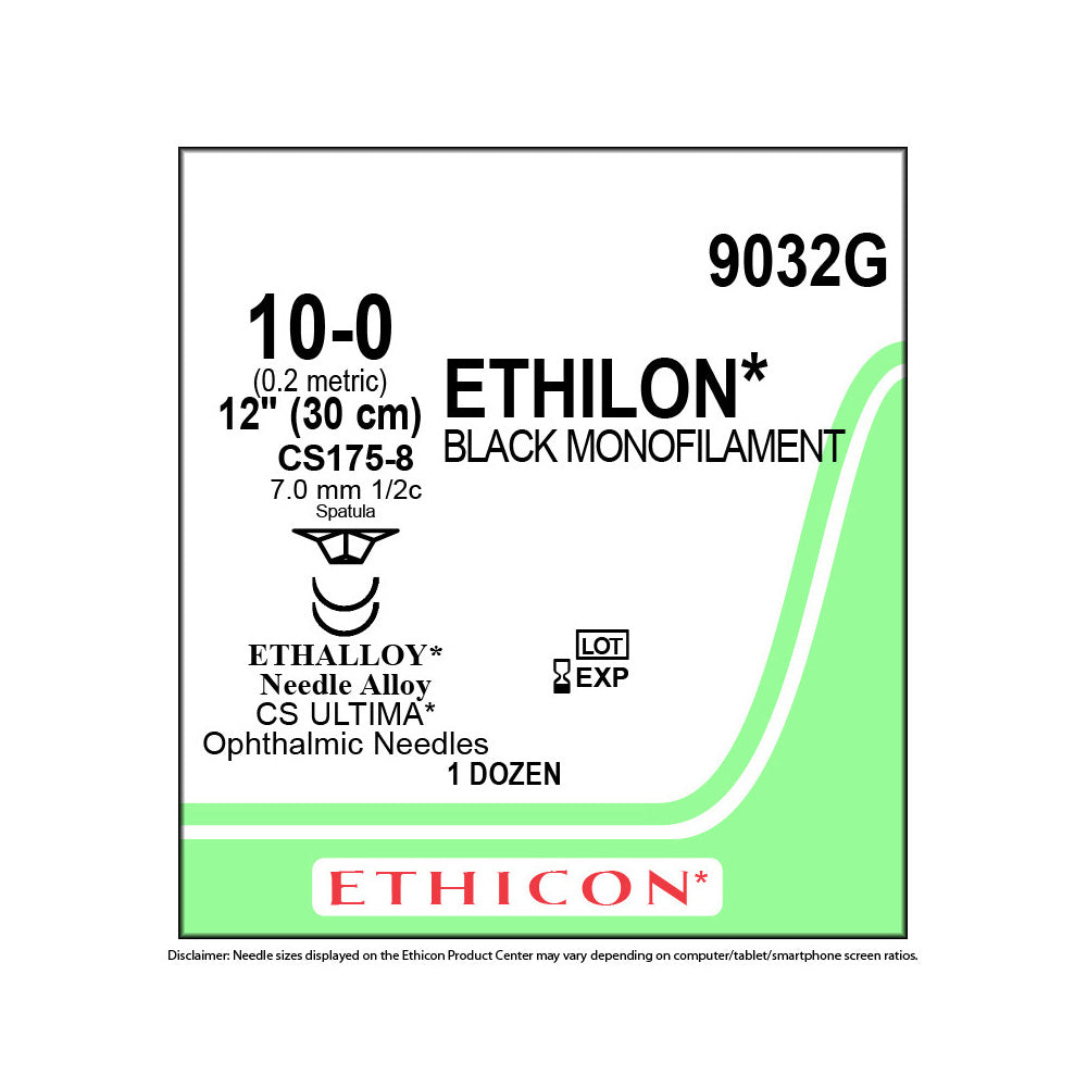 Ethicon ETHILON Nylon Suture, Size: 10-0, Needle: CS175-8, CS175-8, BLACK, 12/bx. MPN: 9032G