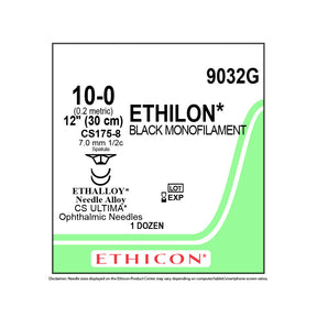 Ethicon ETHILON Nylon Suture, Size: 10-0, Needle: CS175-8, CS175-8, BLACK, 12/bx. MPN: 9032G