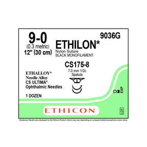 Ethicon ETHILON Nylon Suture, Size: 9-0, Needle: CS175-8, CS175-8, BLACK, 12/bx. MPN: 9036G