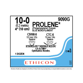 Ethicon PROLENE Polypropylene Suture, Size: 10-0, Needle: CS160-6,CTC-6, BLUE, 12/bx. MPN: 9090G