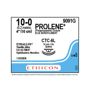 Ethicon PROLENE Polypropylene Suture, Size: 10-0, Needle: CTC-6L, CTC-6L, BLUE, 12/bx. MPN: 9091G