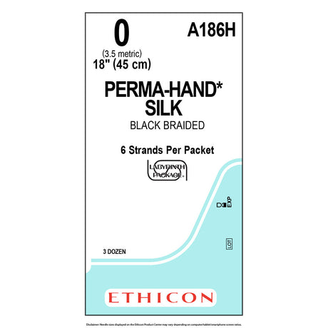 Ethicon PERMAHAND Silk Suture, Size: 0, NO NEEDLE, BLACK, 36/bx. MPN: A186H