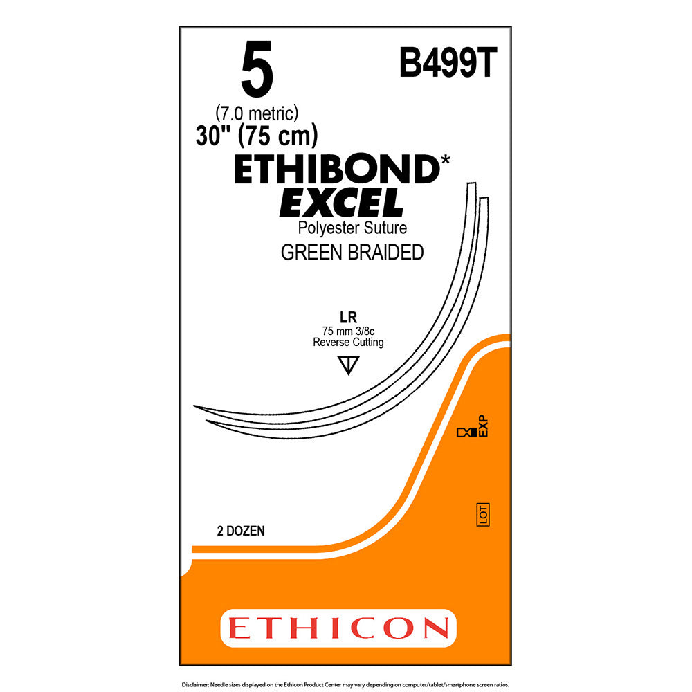 Ethicon ETHIBOND EXCEL Polyester Suture, Size: 5, Needle: LR, LR, GREEN, 24/bx. MPN: B499T