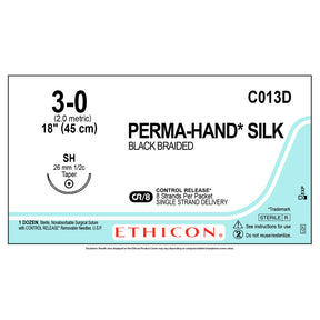Ethicon PERMAHAND Silk Suture, Size: 3-0, Needle: SH, BLACK, 12/bx. MPN: C013D