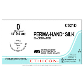 Ethicon PERMAHAND Silk Suture, Size: 0, Needle: CT-1, BLACK, 12/bx. MPN: C021D