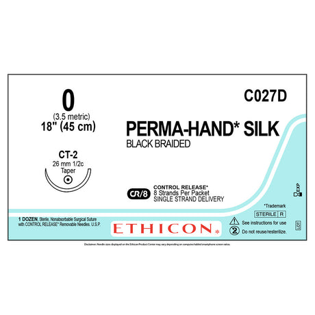 Ethicon PERMAHAND Silk Suture, Size: 0, Needle: CT-2, BLACK, 12/bx. MPN: C027D