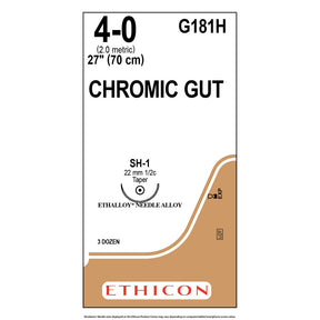 Ethicon Surgical Gut Suture - Chromic, Size: 4-0, Needle: SH-1, UNDYED, 36/bx. MPN: G181H